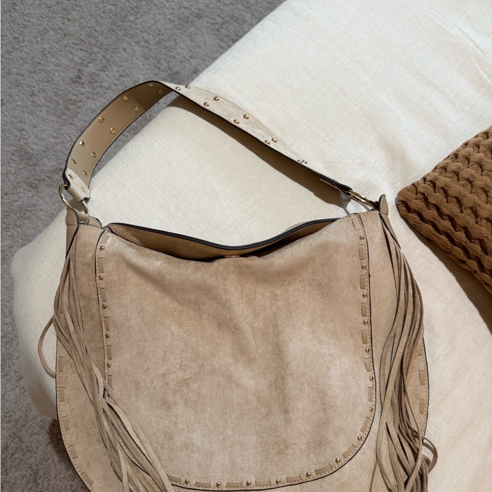 Beige Suede Fringe Shoulder Bag - Women Bags